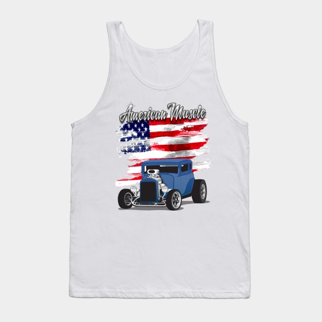 Blue 1932 Chevy 5 Window Coupe Hot Rod American Muscle Print Tank Top by RPM-ART